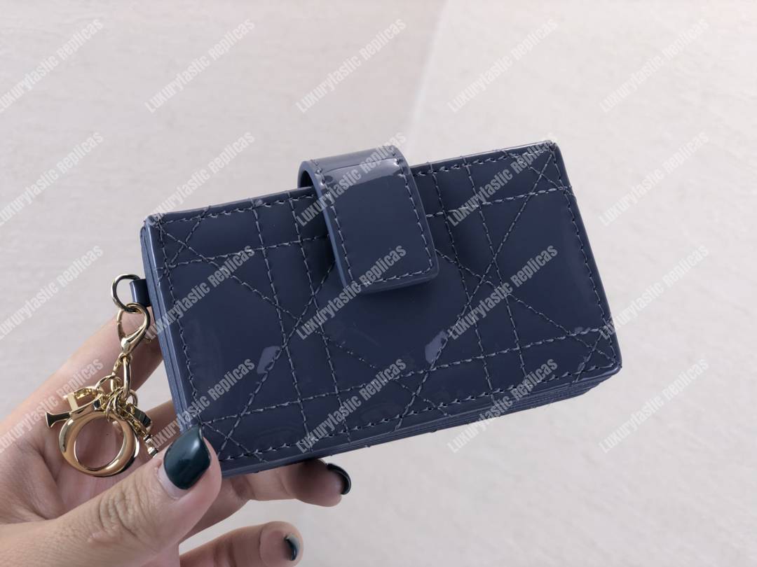 lady D*or calfskin card holder denim blue