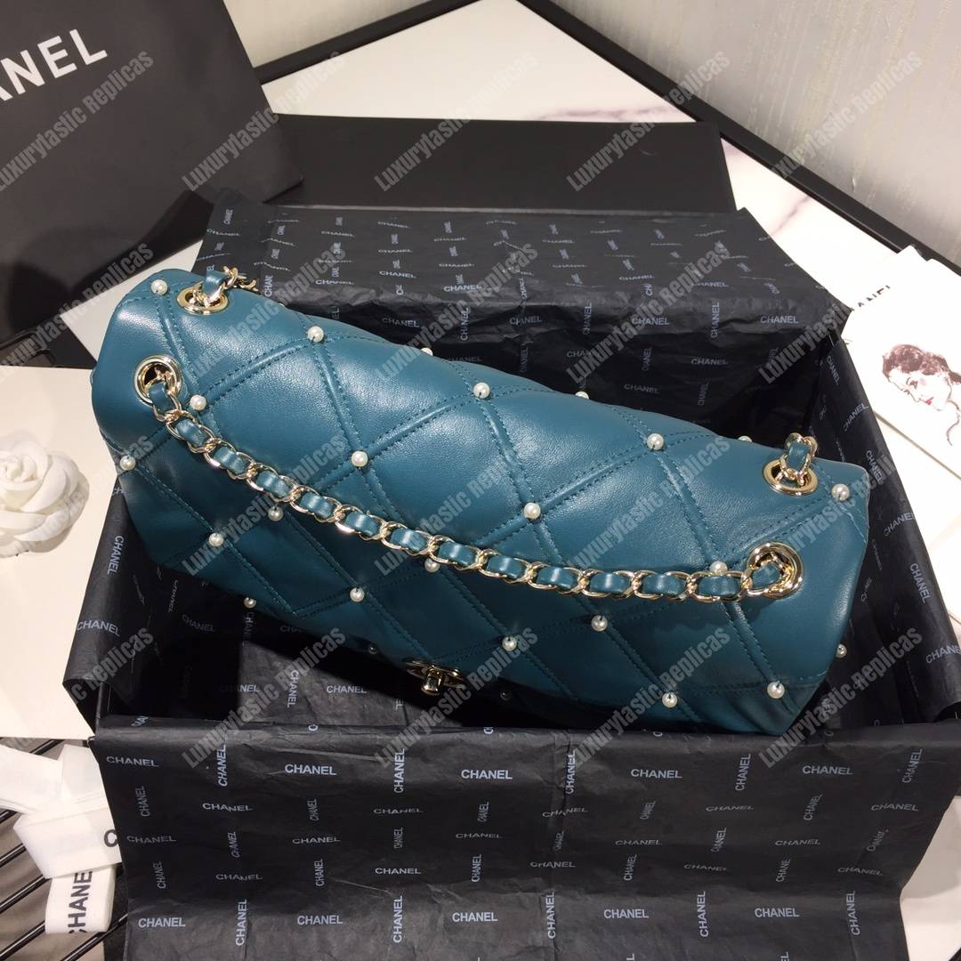 Ch*el flap bag iimitation pearls blue