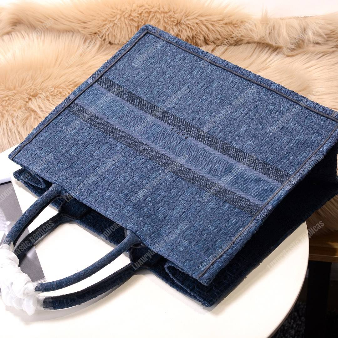 D*or book tote bag denim blue oblique embroidered canvas