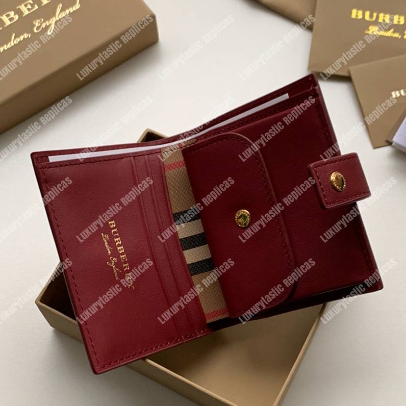 B**rry small vintage check and leather folding wallet crimson