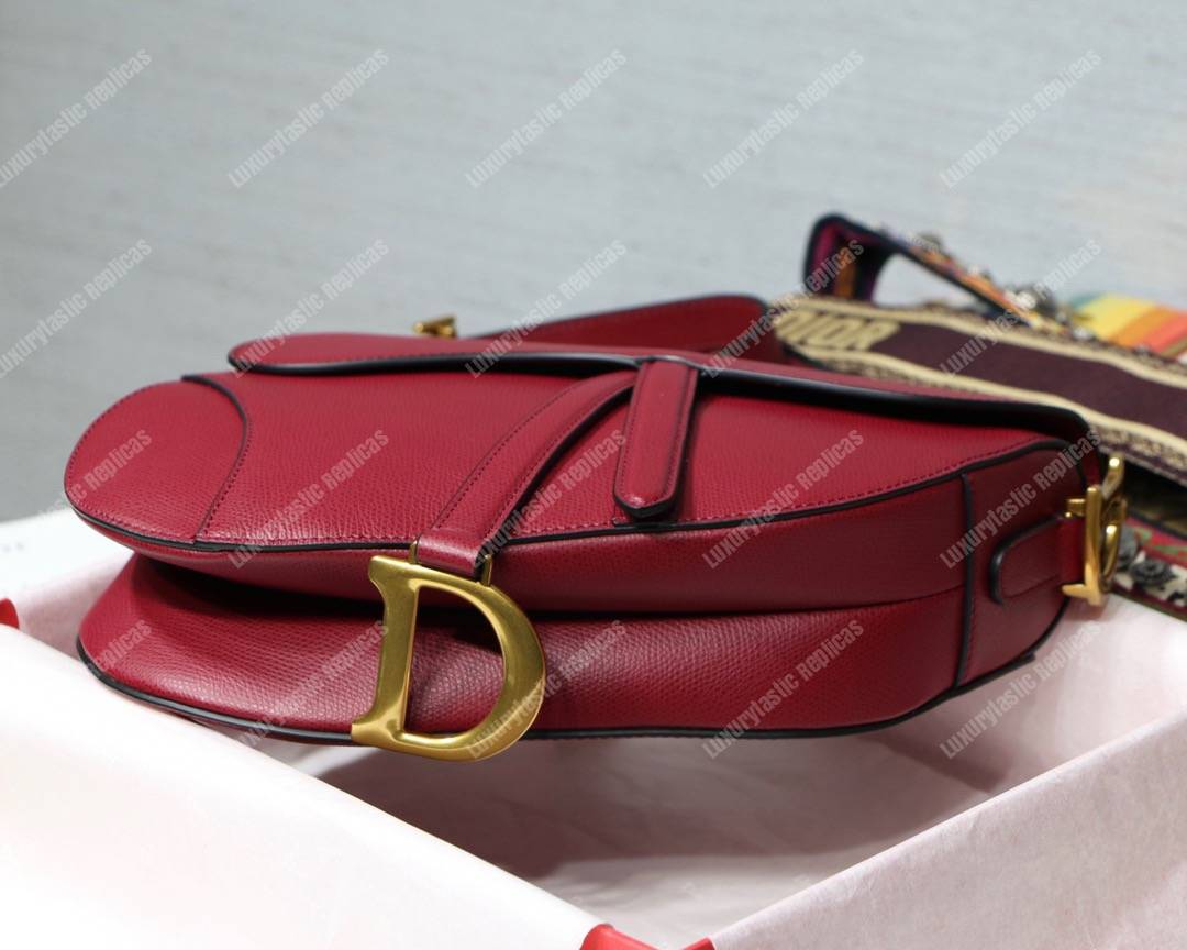 D*or saddle bag in red calfskin