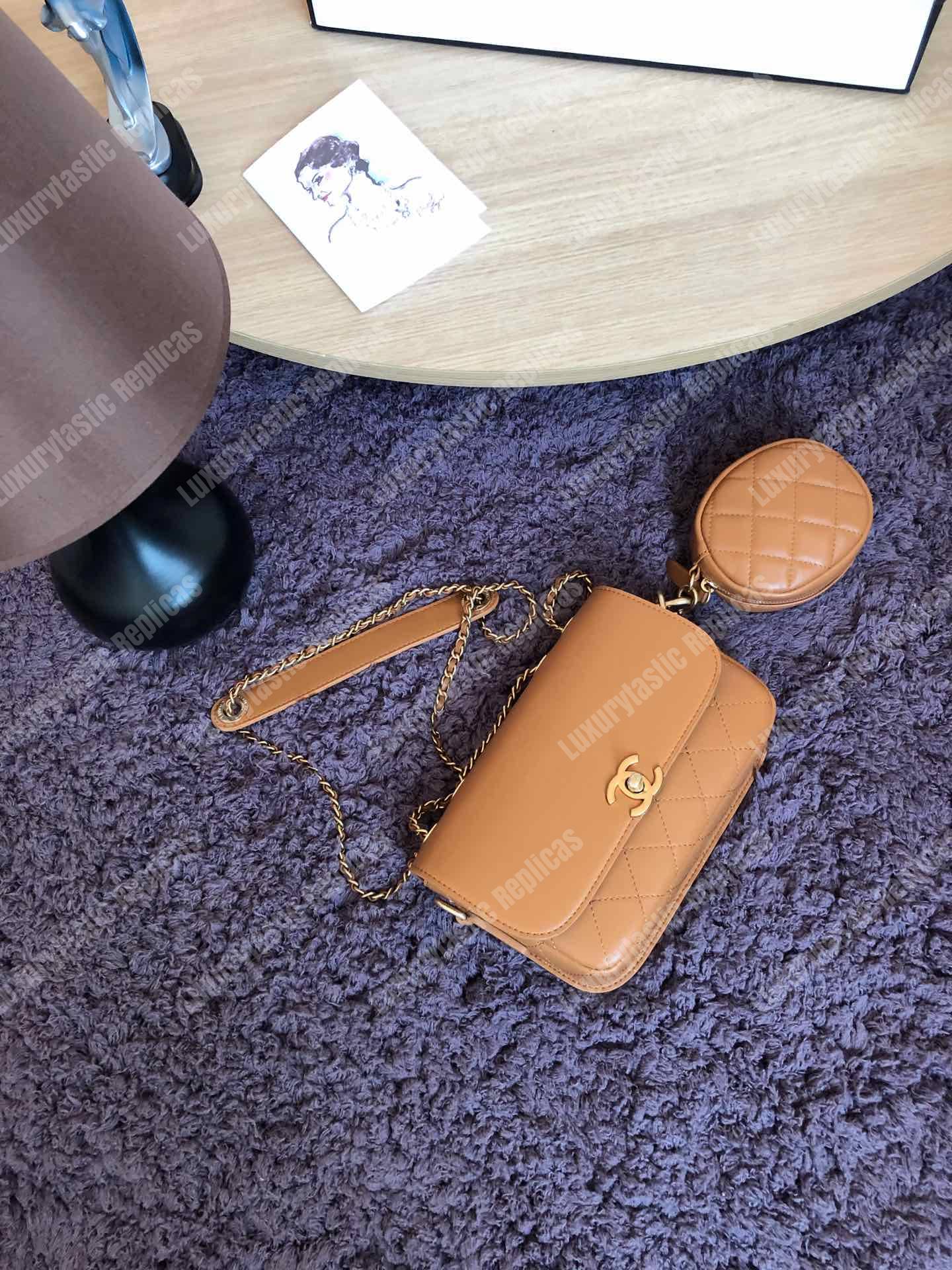 Ch*el flap bag & coin purse beige