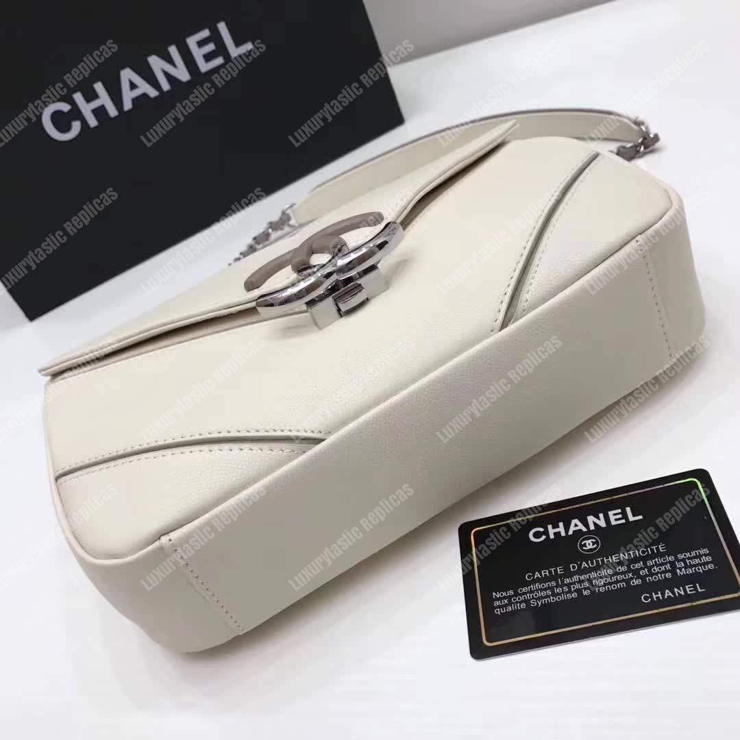 Ch*el medium flap bag white