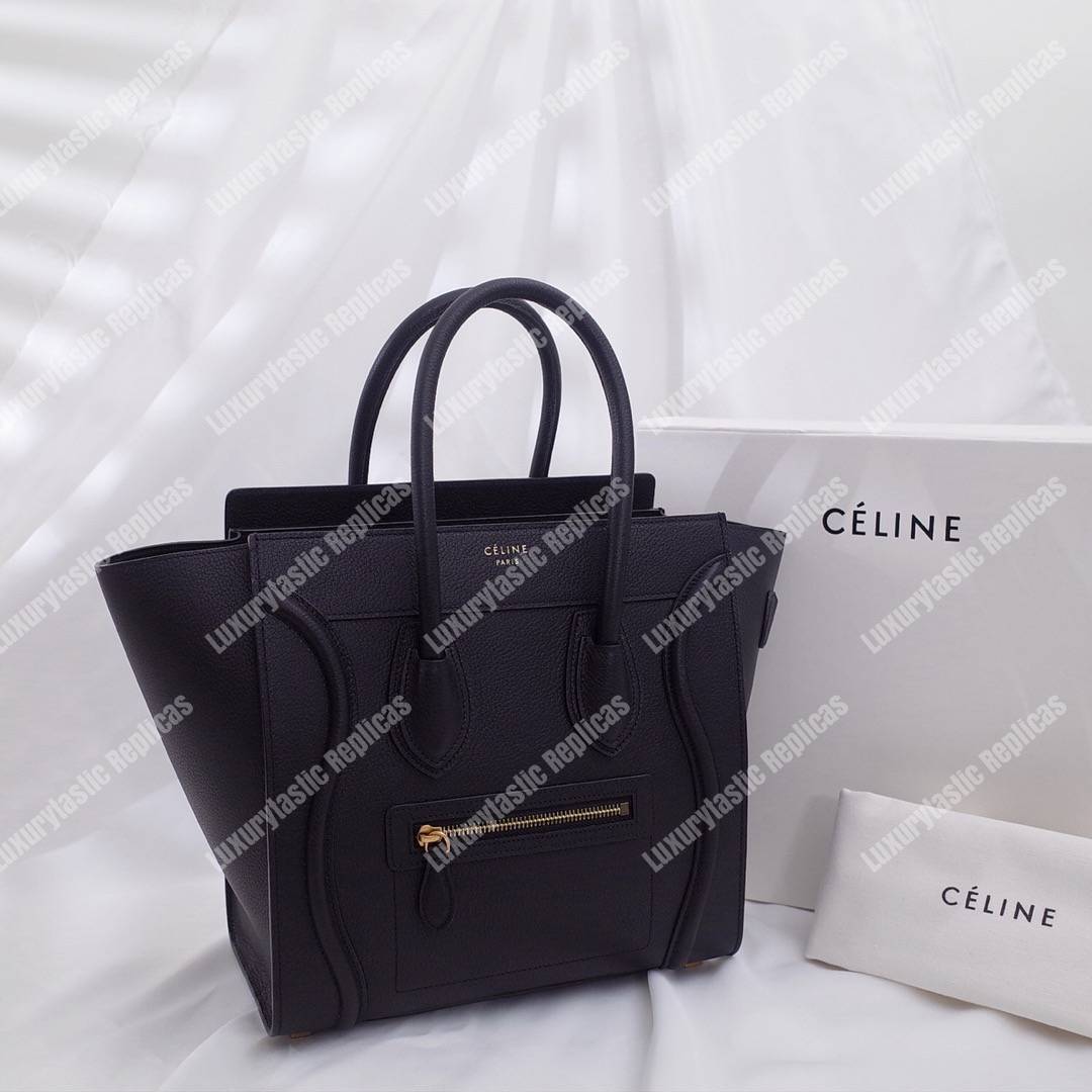 Micro Luggage Handbag In Drummed Calfskin Black
