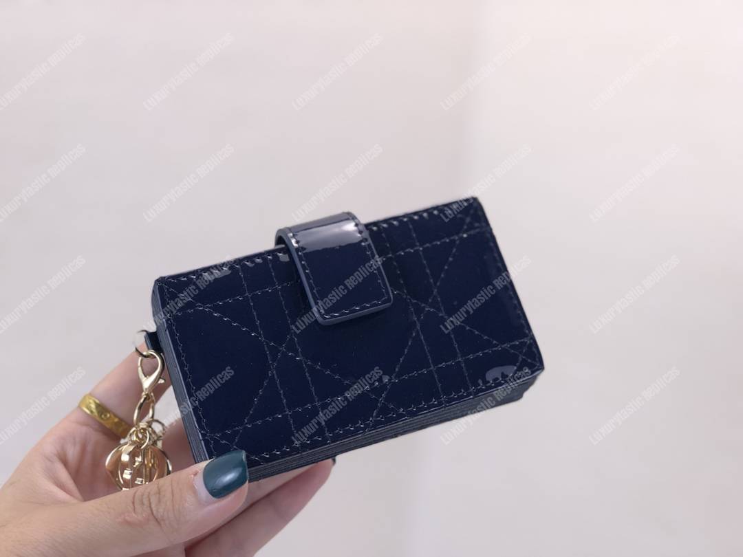 lady D*or calfskin card holder indigo blue