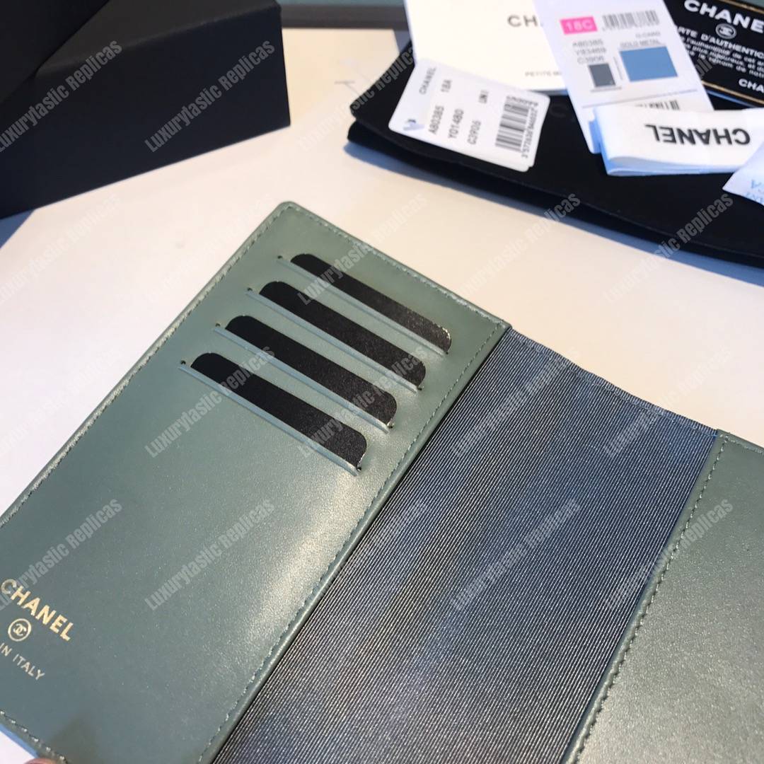 Classic Passport Holder Caviar Leather Greenish Gray