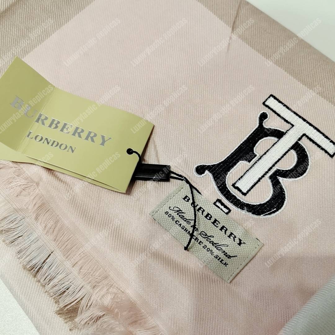 B**rry cashmere silk scarf white alabaster pink tb monogram