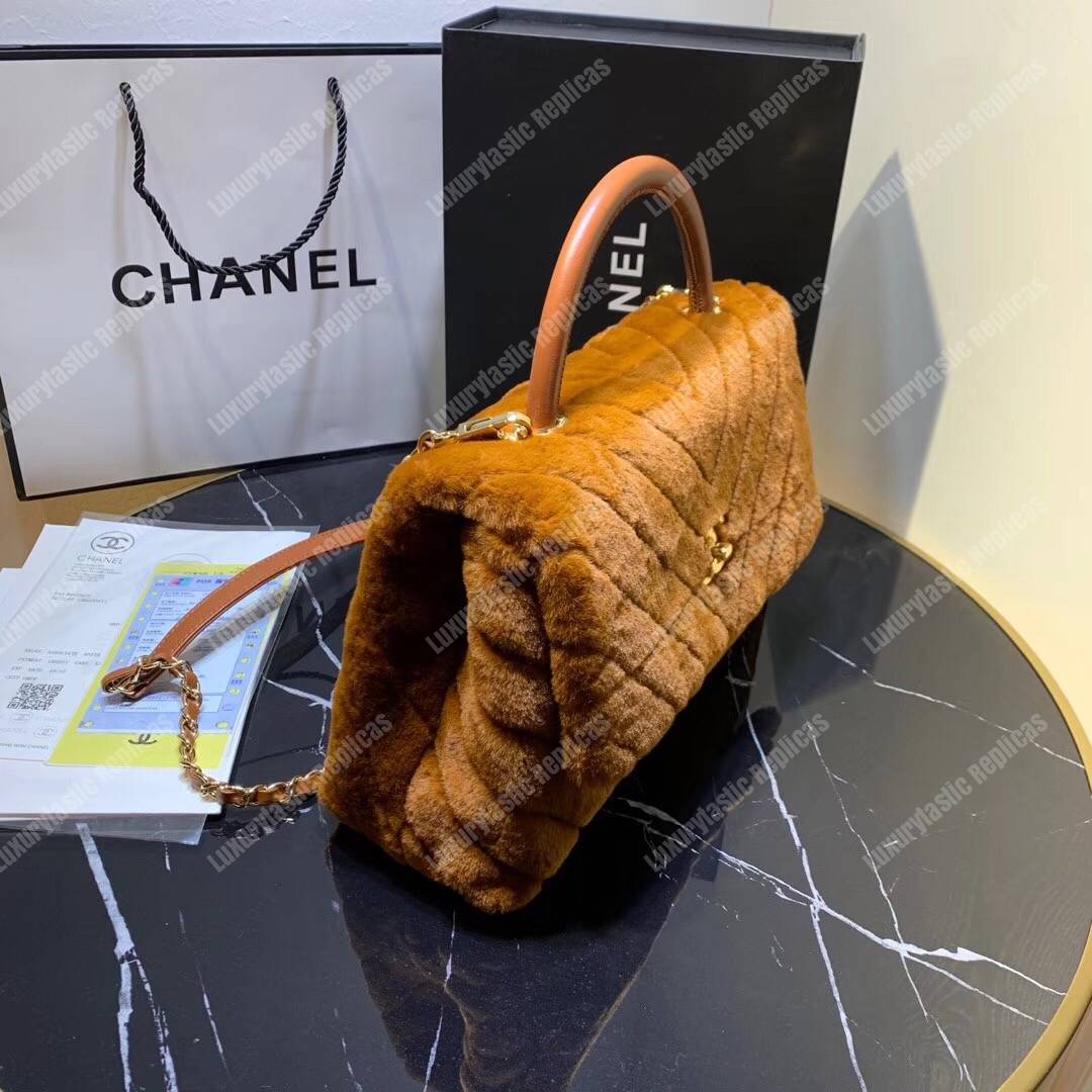 Ch*el flap bag with top handle beige