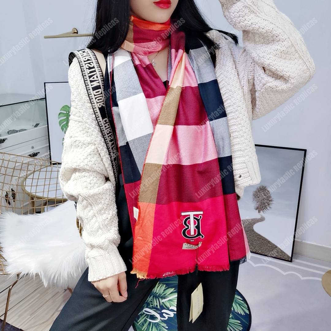 B**rry cashmere scarf red maroon tb monogram
