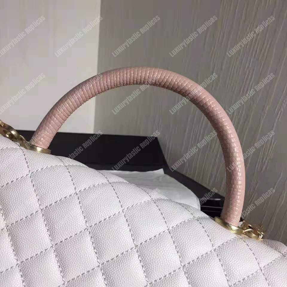 Ch*el flap bag with top handle white