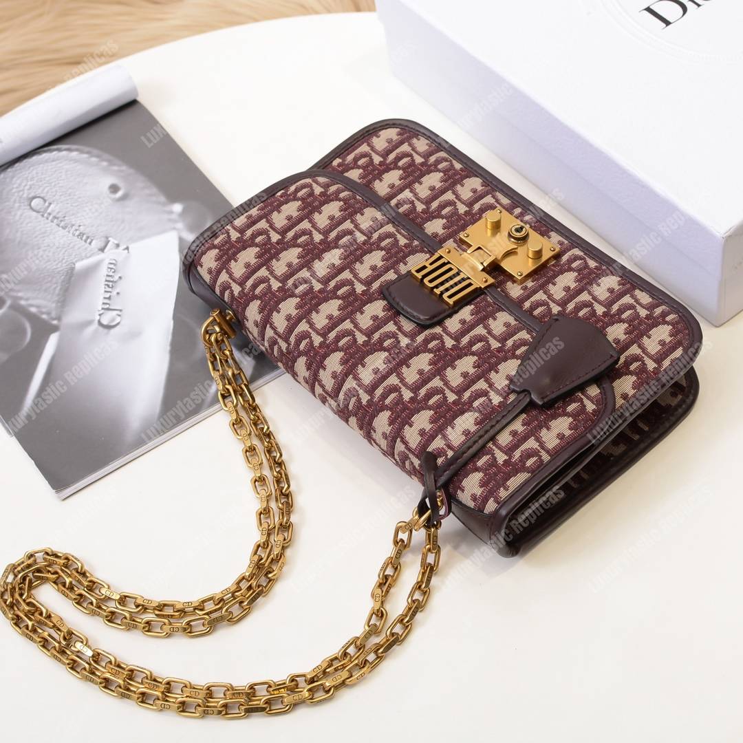 D*or addict flap bag burgundy oblique canvas with chain