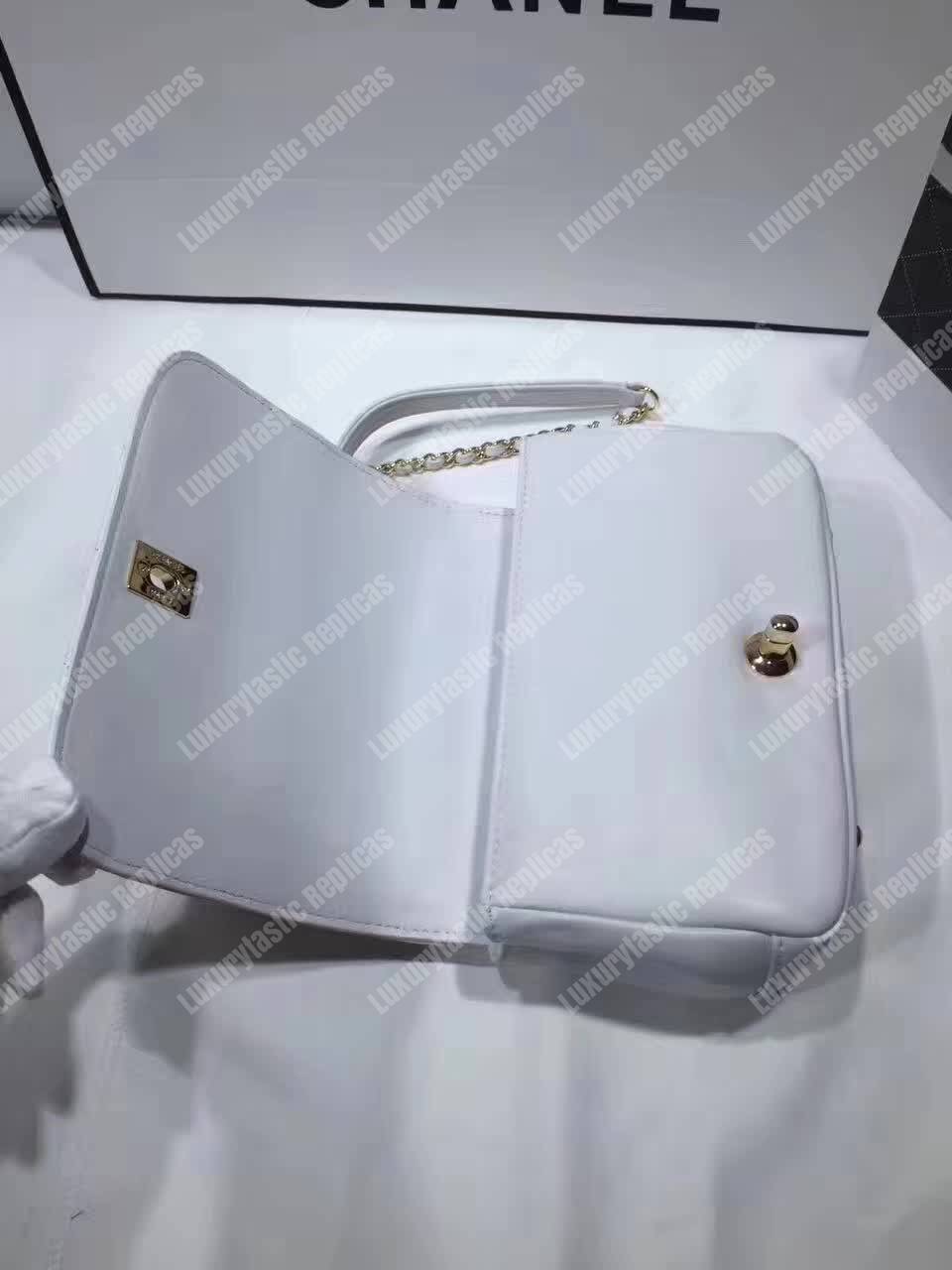 Ch*el small flap bag with top handle white