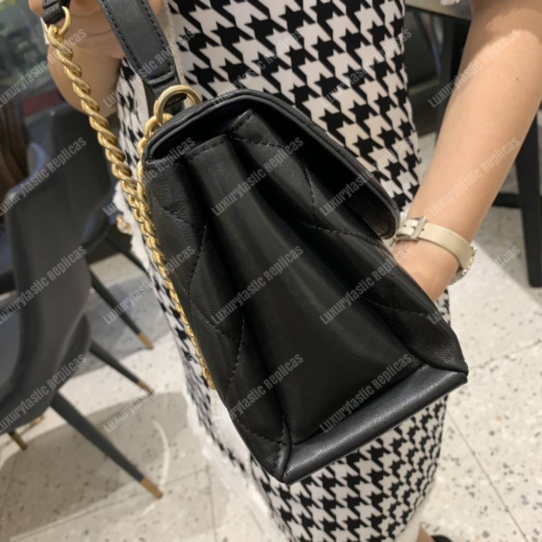 Ch*el flap bag with top handle lambskin black