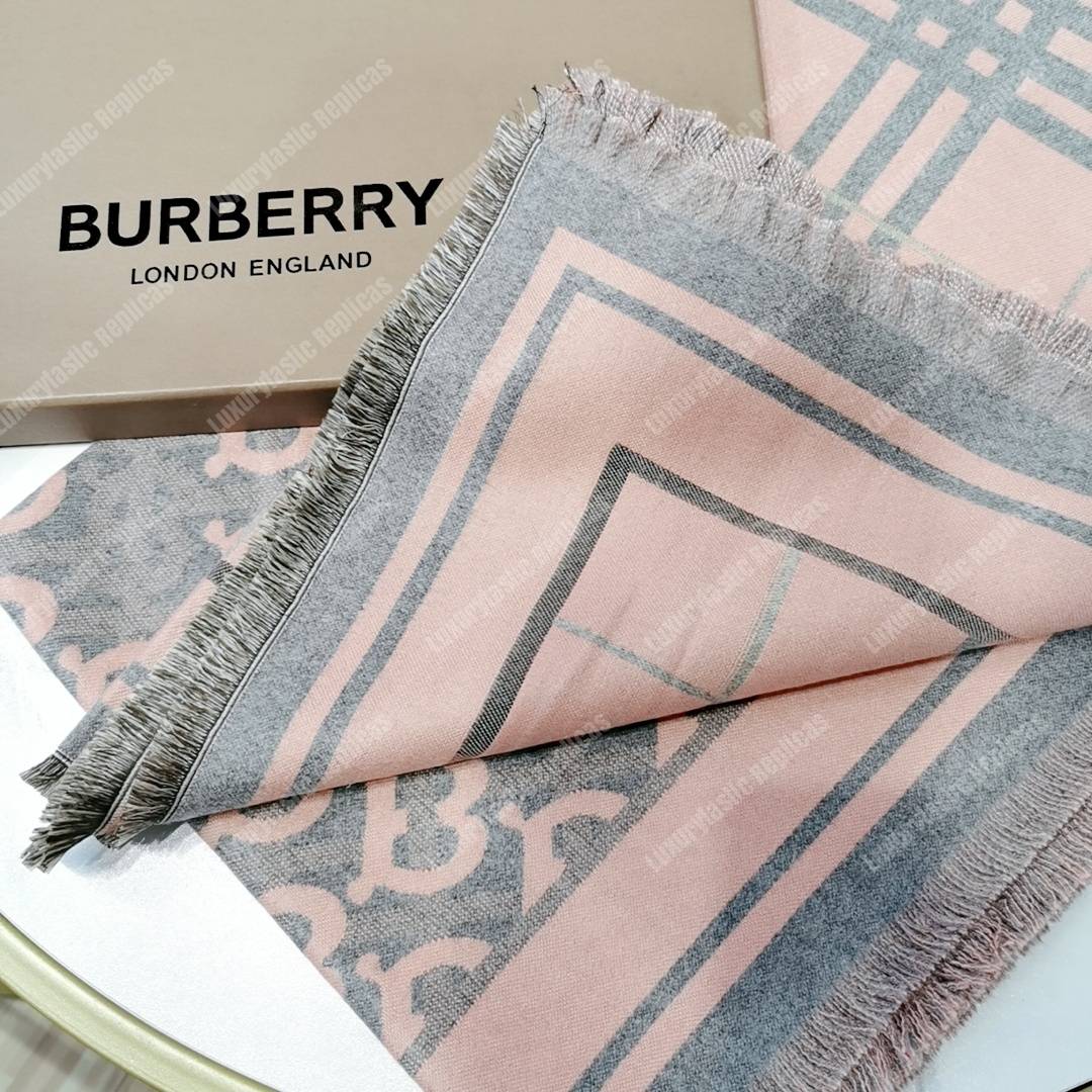 B**rry check, monogram and striped print silk scarf pink grey