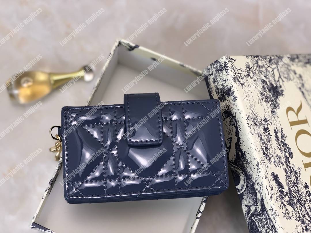 lady D*or calfskin card holder denim blue