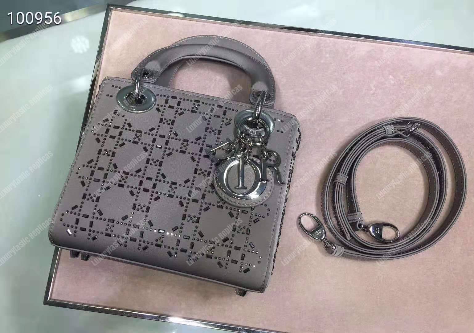 mini lady D*or satin bag gray