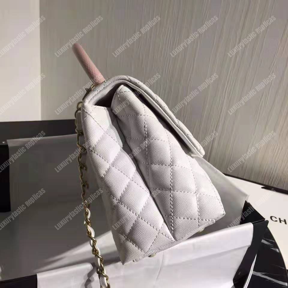 Ch*el flap bag with top handle white