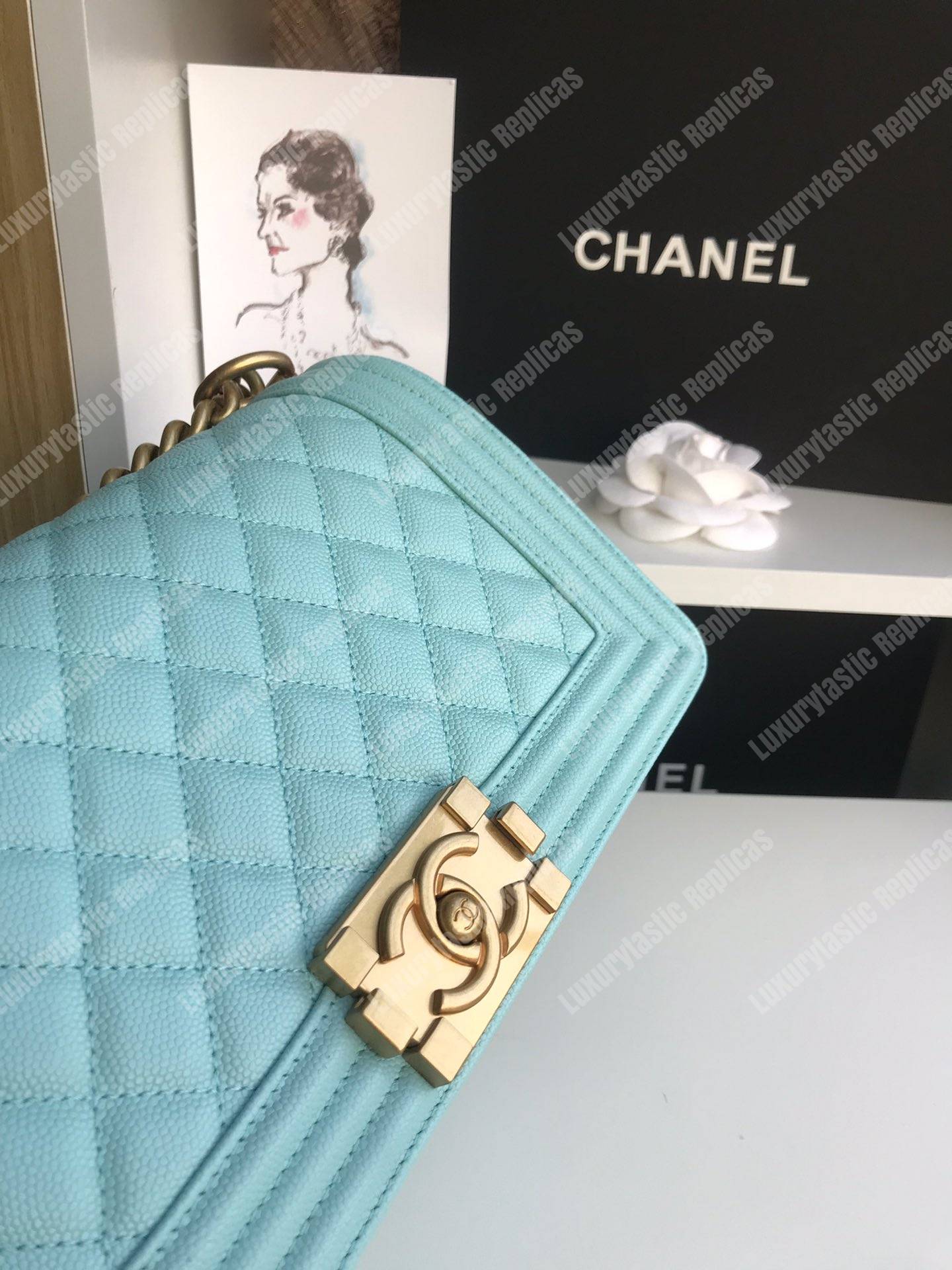 Ch*el boy medium handbag sky blue