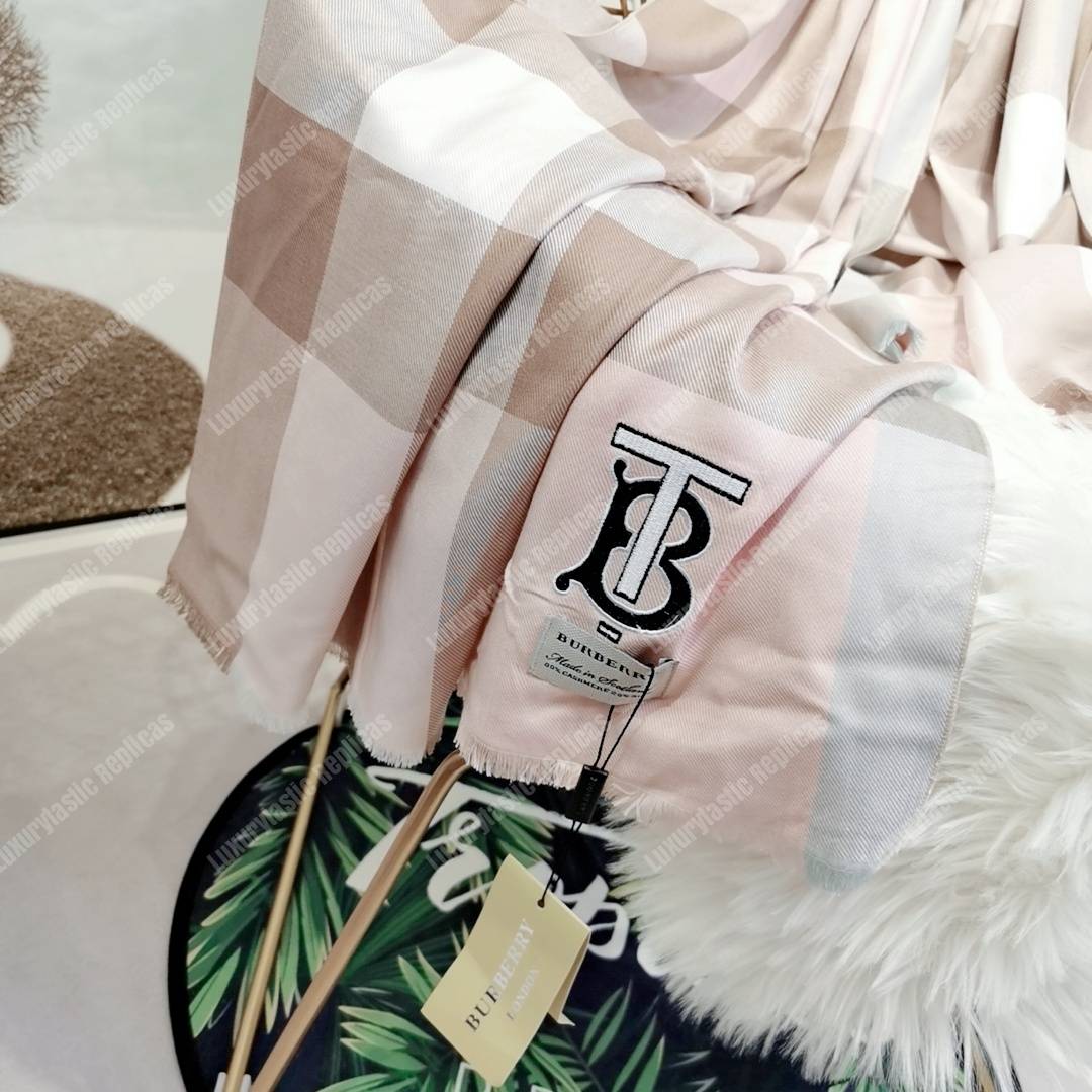 B**rry cashmere silk scarf white alabaster pink tb monogram