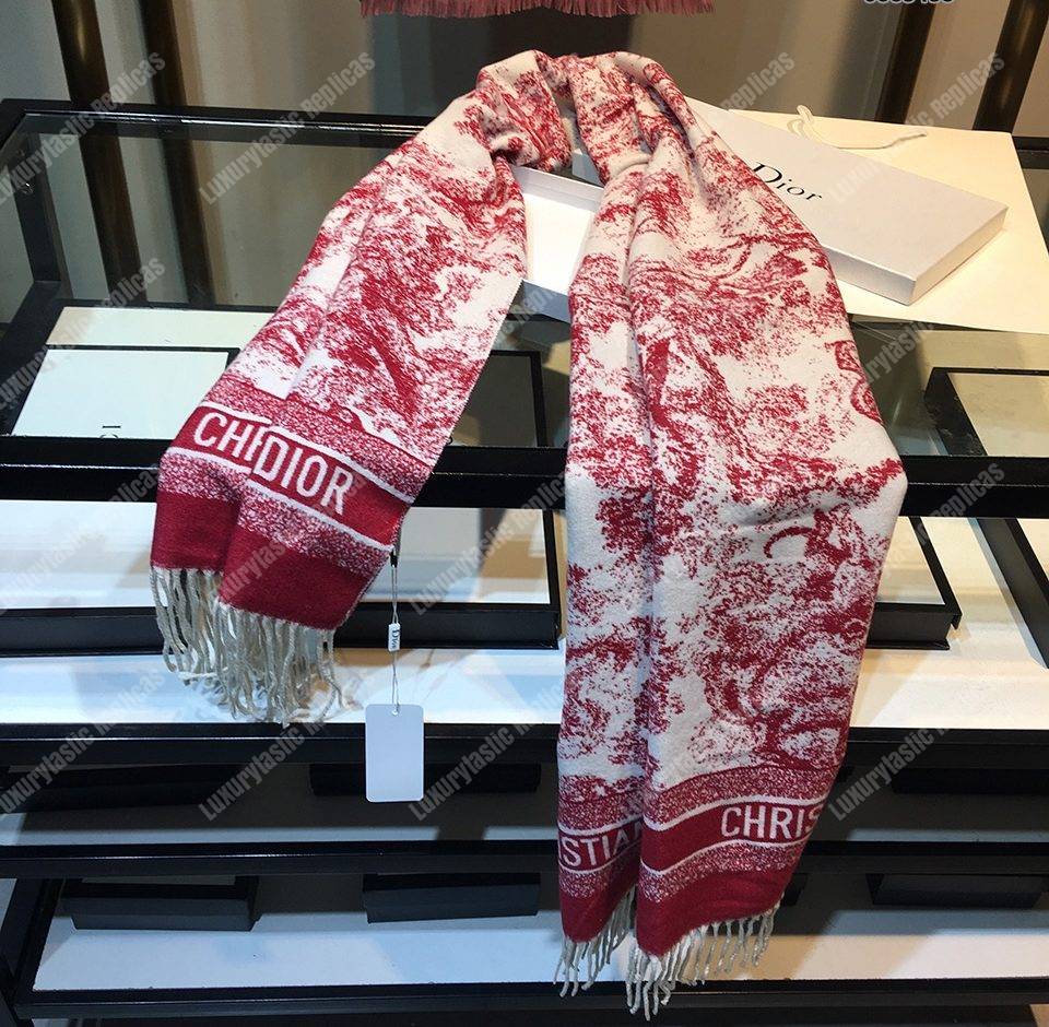 CD Toile de Jouy Stole Red Cashmere & Wool