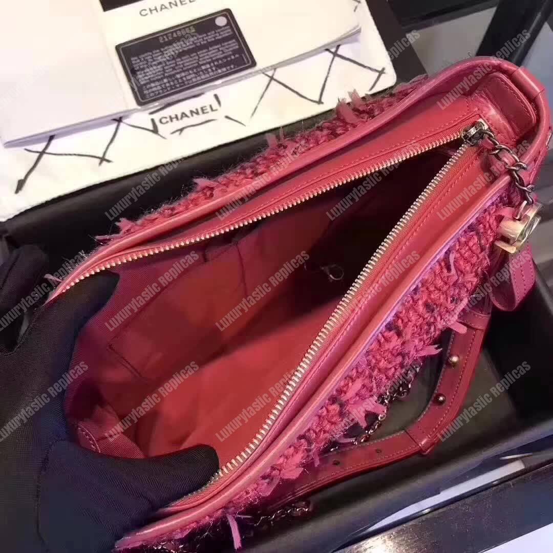 Ch*el medium tweed gabrielle hobo bag red