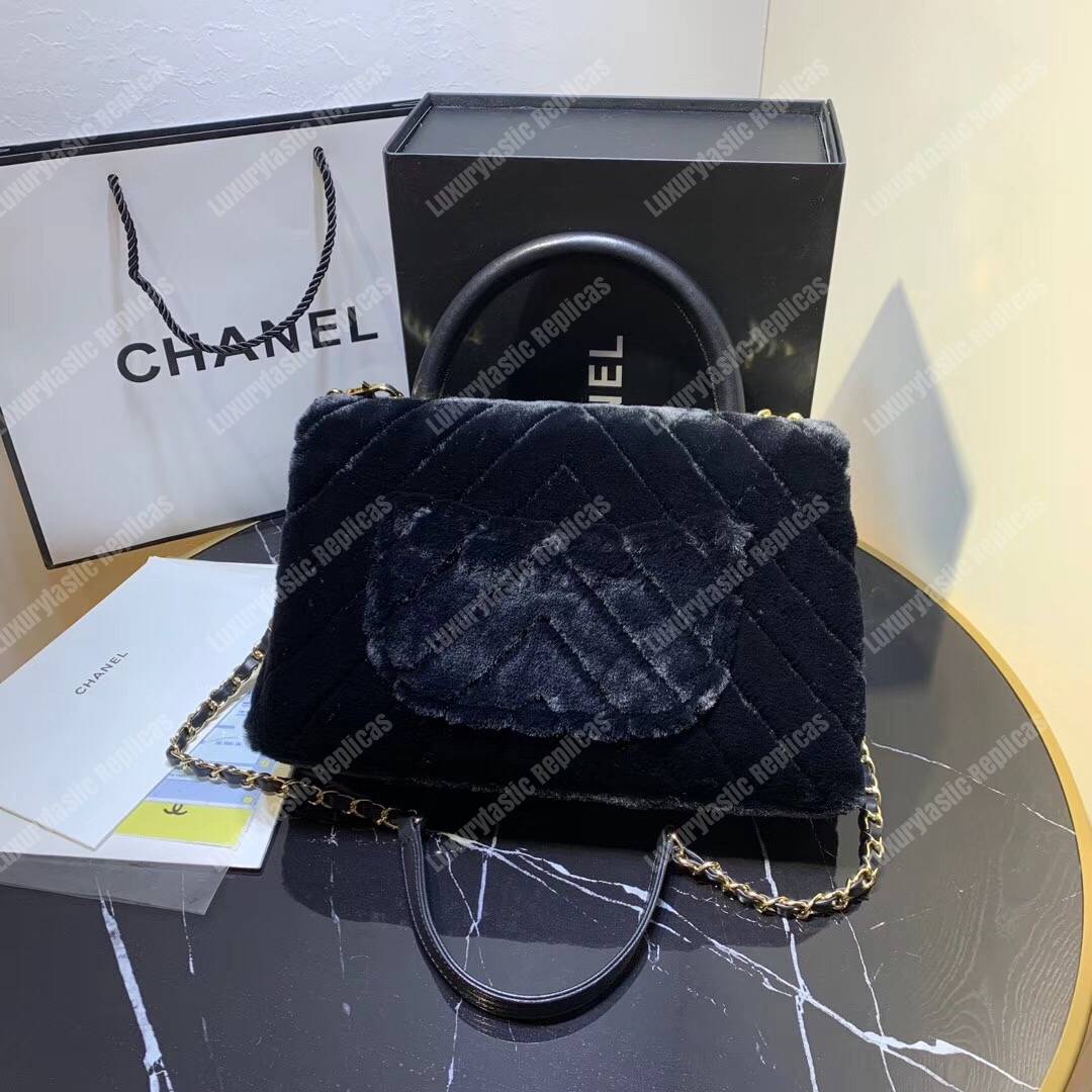 Ch*el flap bag with top handle black