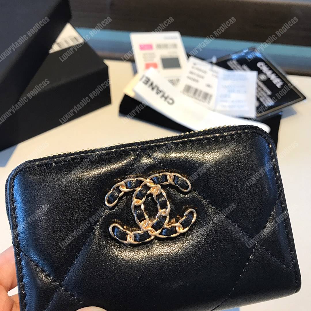 Ch*el 19 zipped coin purse black