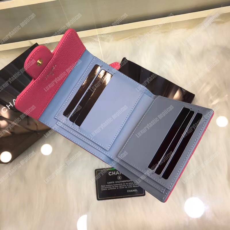 Ch*el classic small flap wallet red blue interior