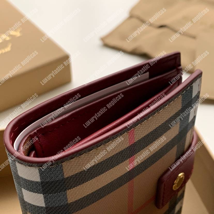 B**rry small vintage check and leather folding wallet crimson