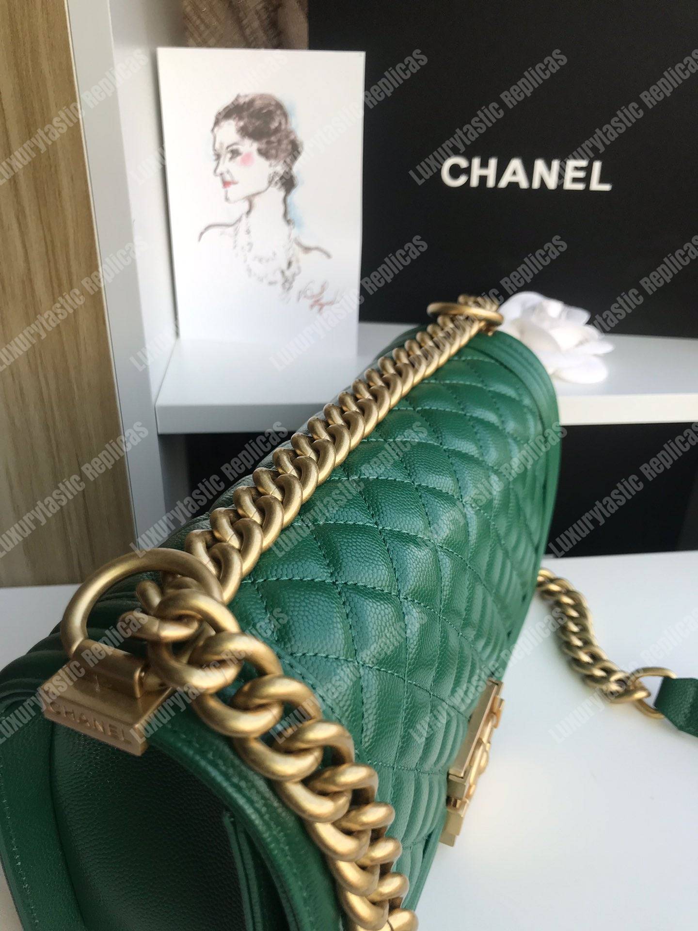 Ch*el boy medium handbag green
