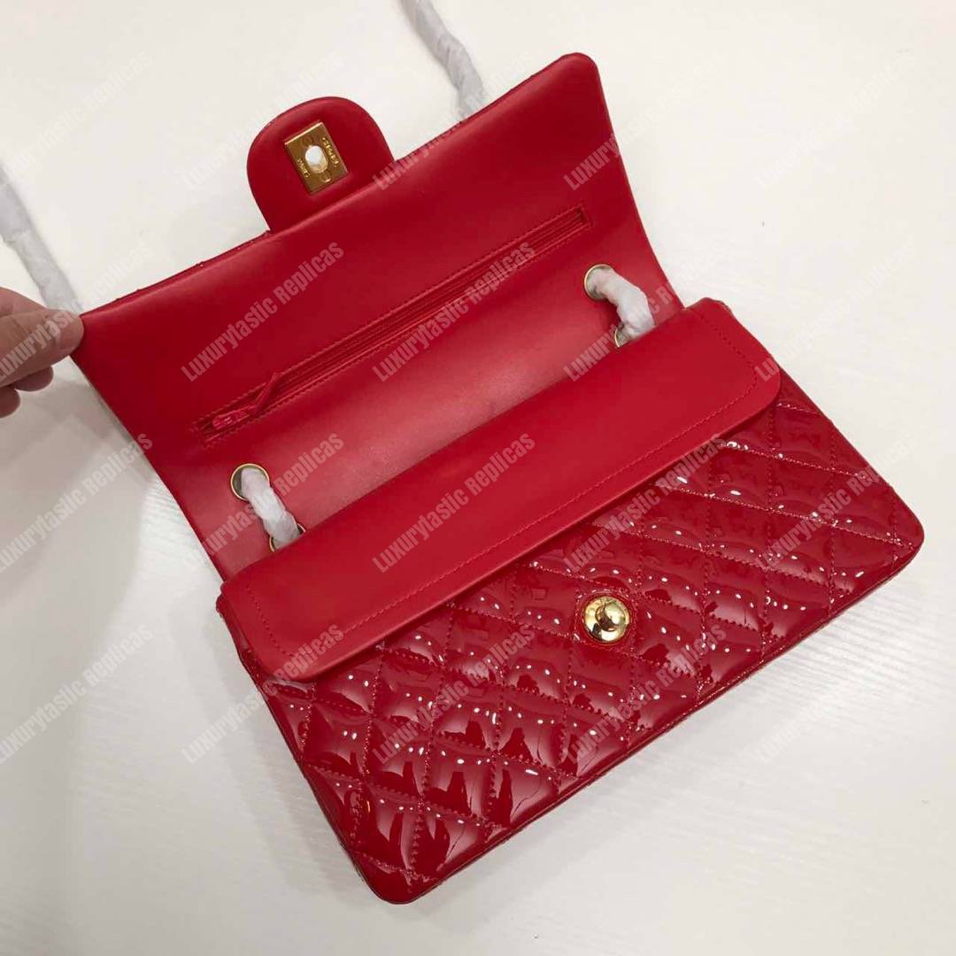 Ch*el classic medium flap bag red