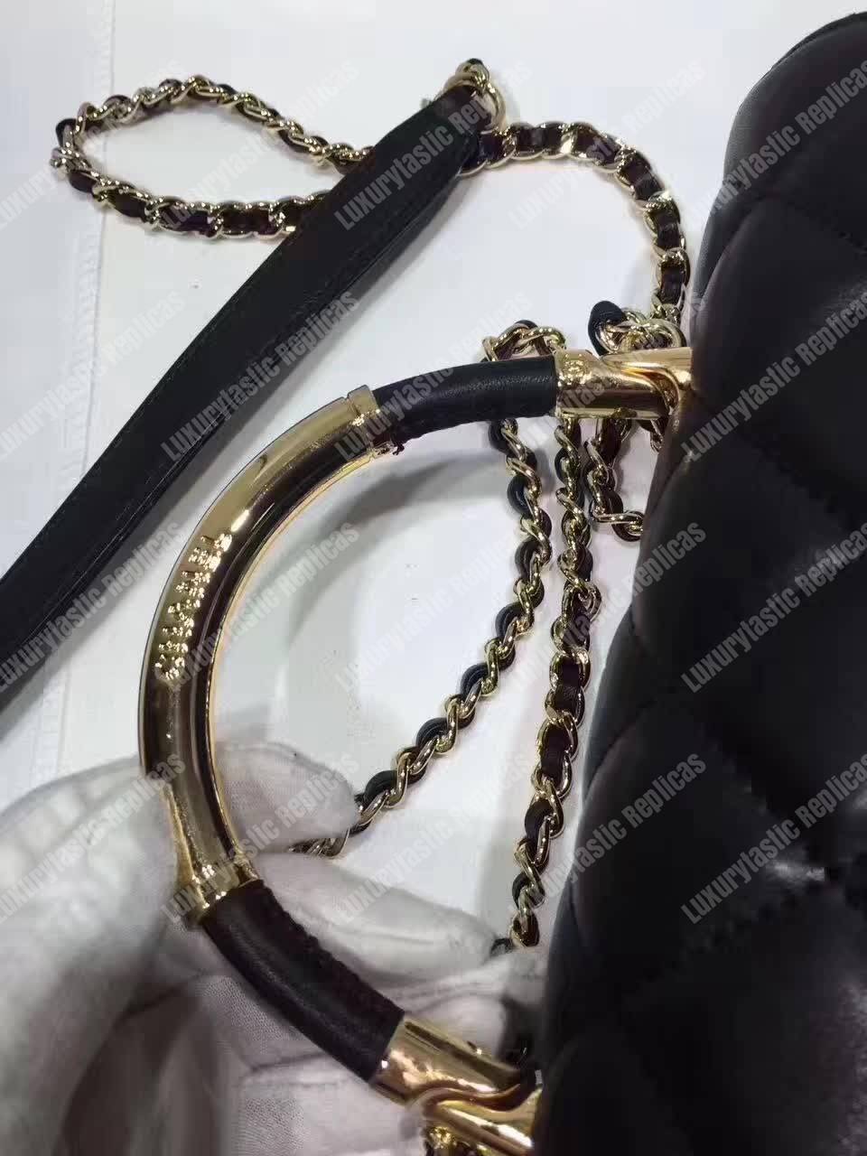 Ch*el medium flap bag with top handle black