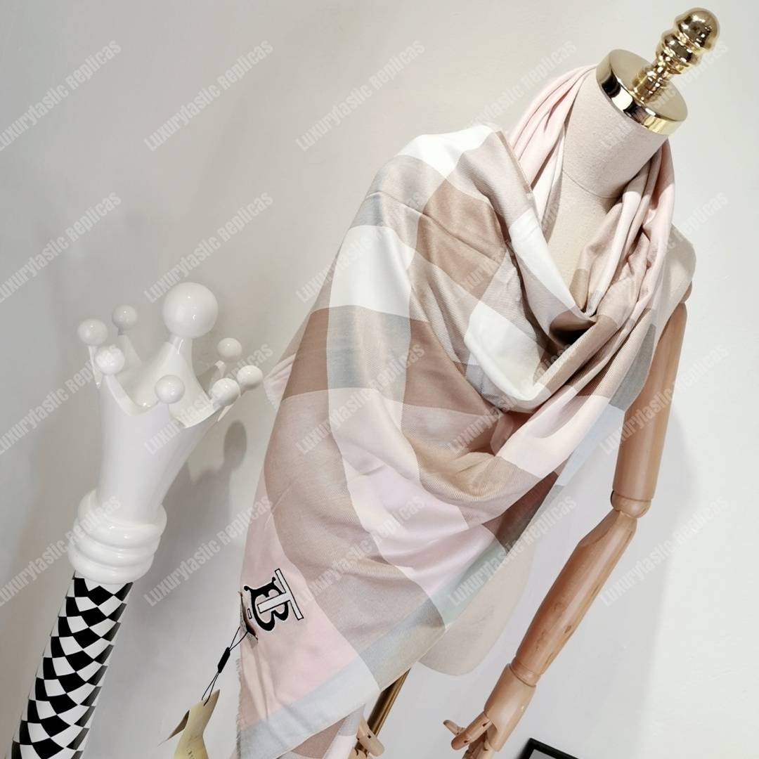 B**rry cashmere silk scarf white alabaster pink tb monogram