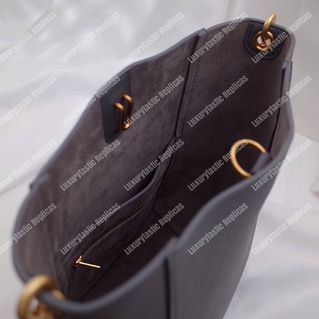 Ce**e sangle small bucket bag in soft grained calfskin grey