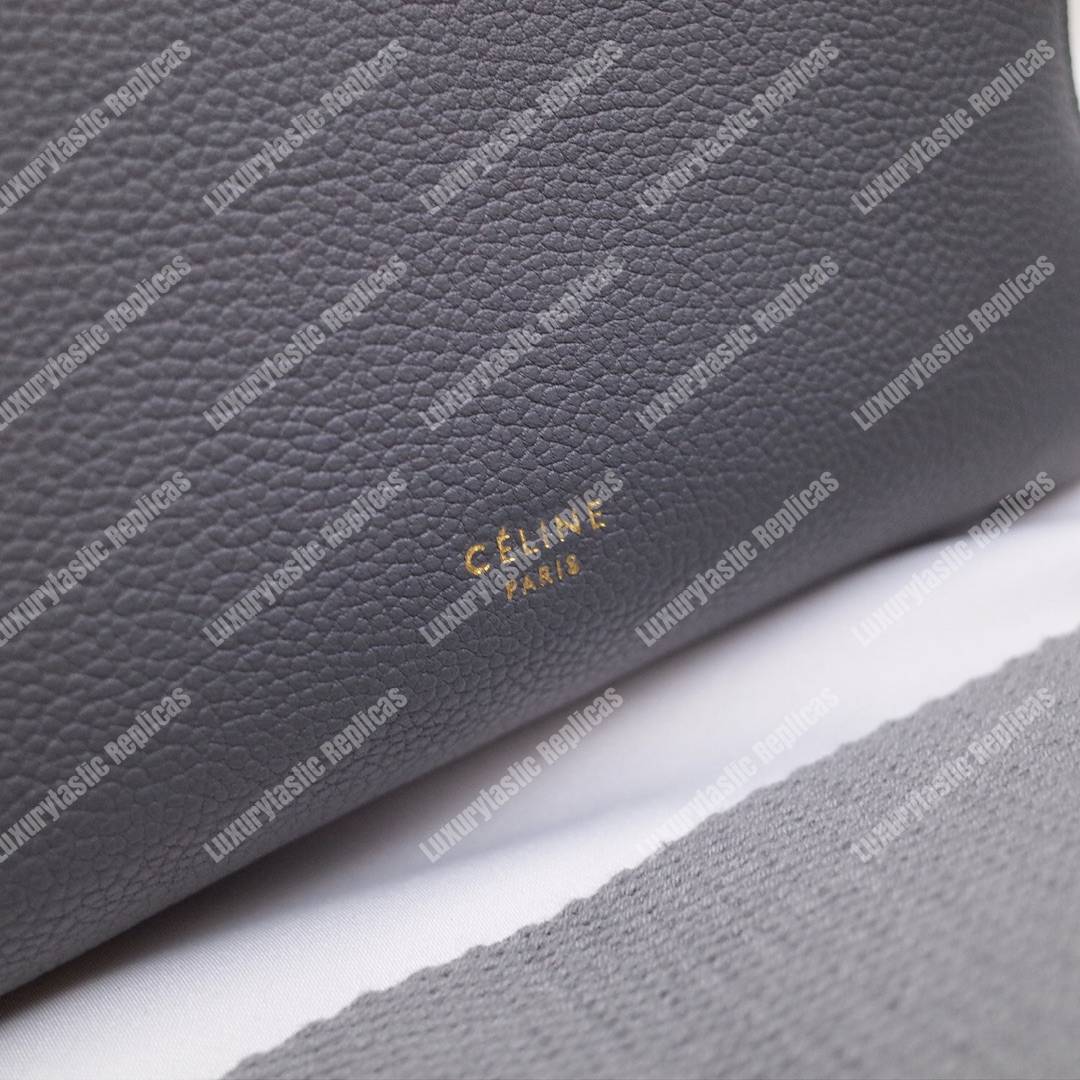 Ce**e sangle small bucket bag in soft grained calfskin grey