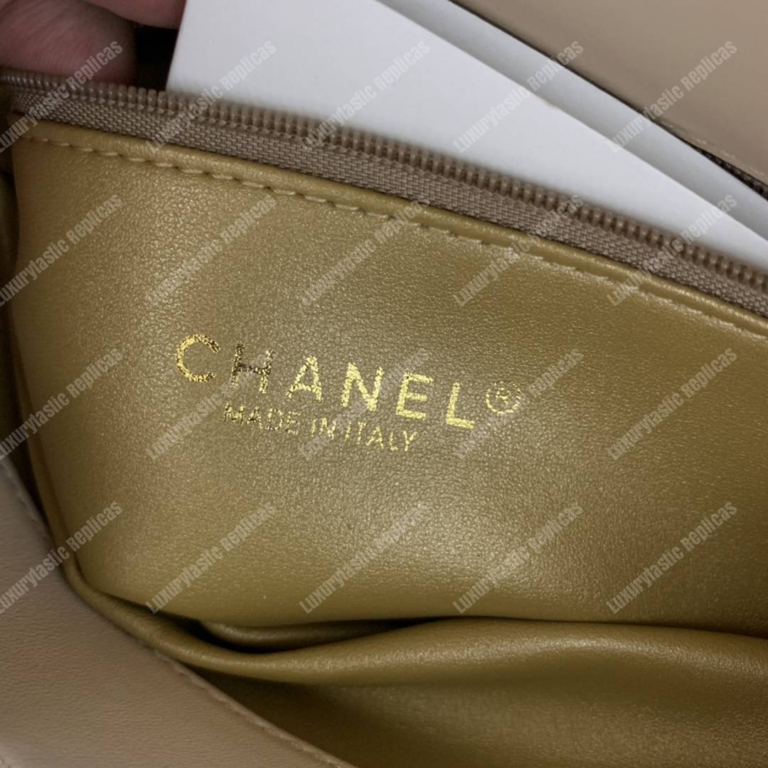 Ch*el flap bag with top handle lambskin beige