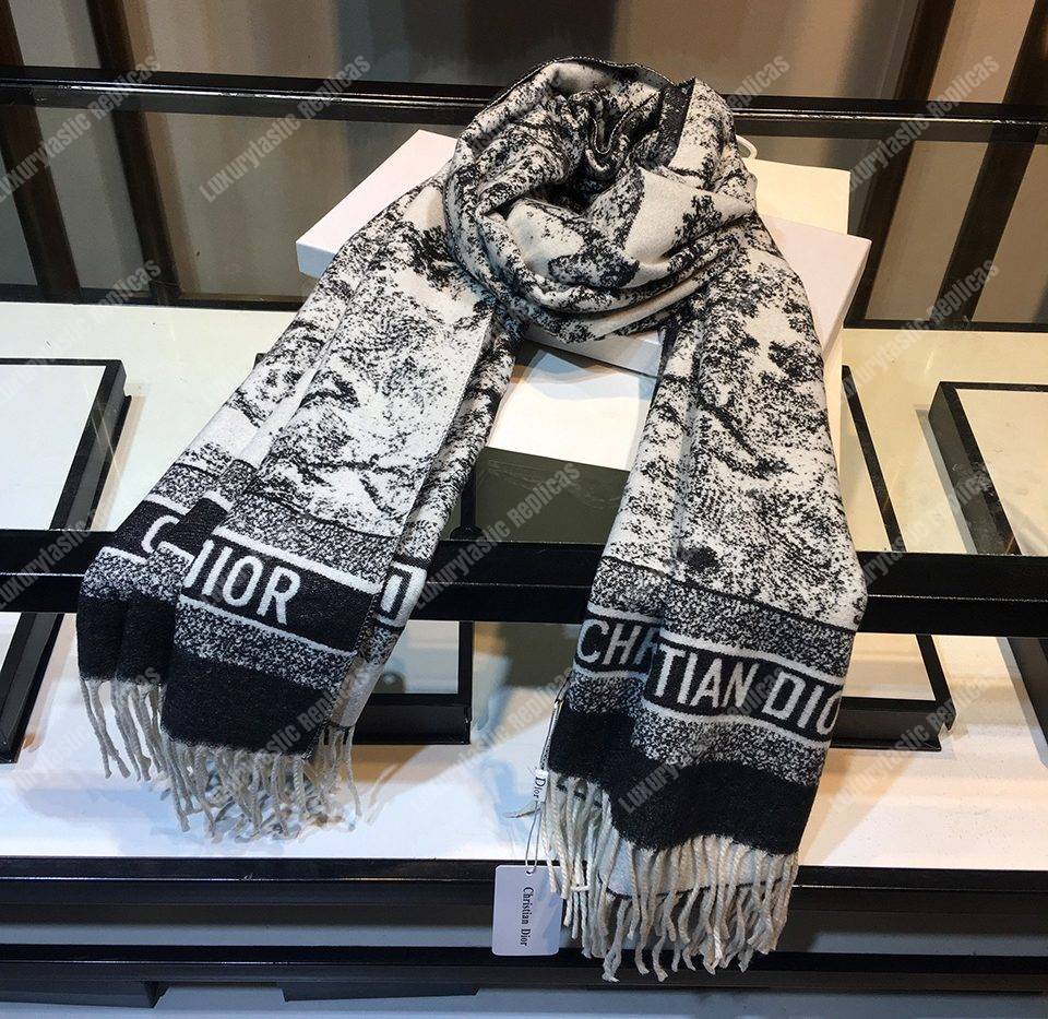CD Toile de Jouy Stole Black Cashmere & Wool