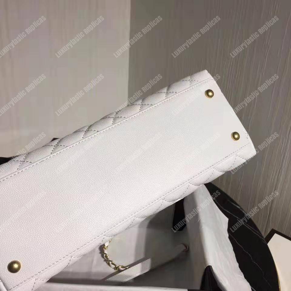 Ch*el flap bag with top handle white