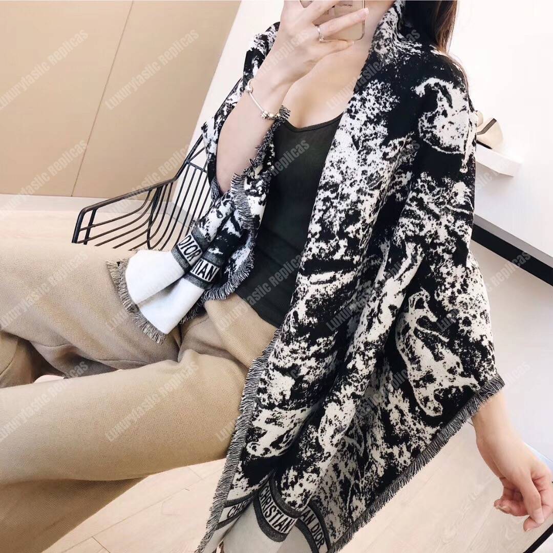 CD Toile de Jouy Stole Black Cashmere & Wool