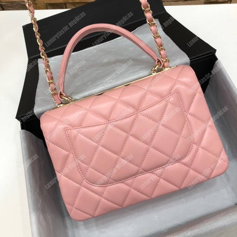 Ch*el small flap bag with top handle pink-gold