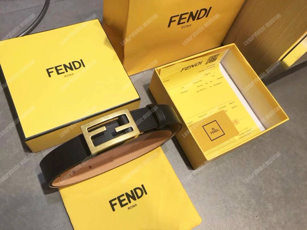 F**di black leather baguette belt