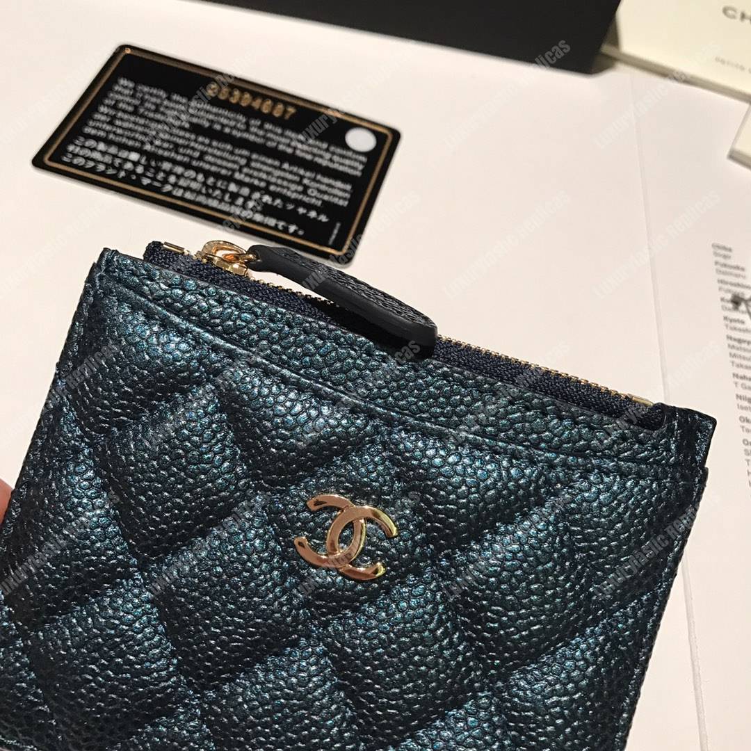 Ch*el classic card holder iridescent turquoise