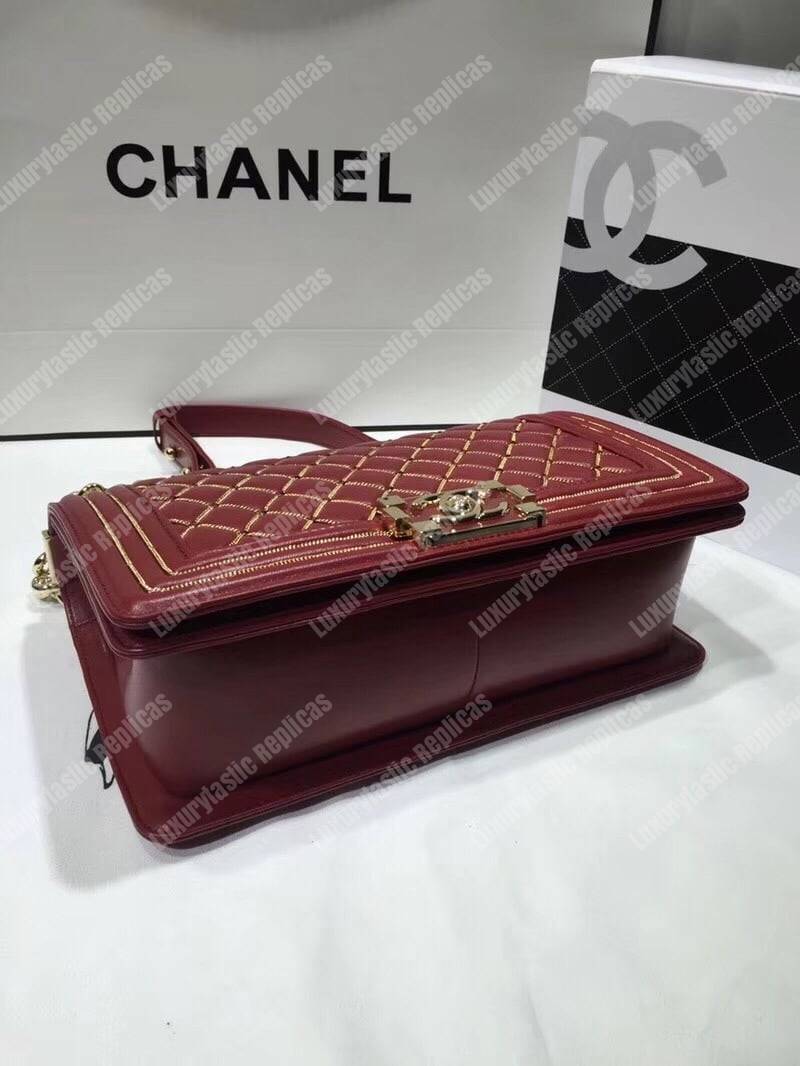 Ch*el boy handbag burgundy