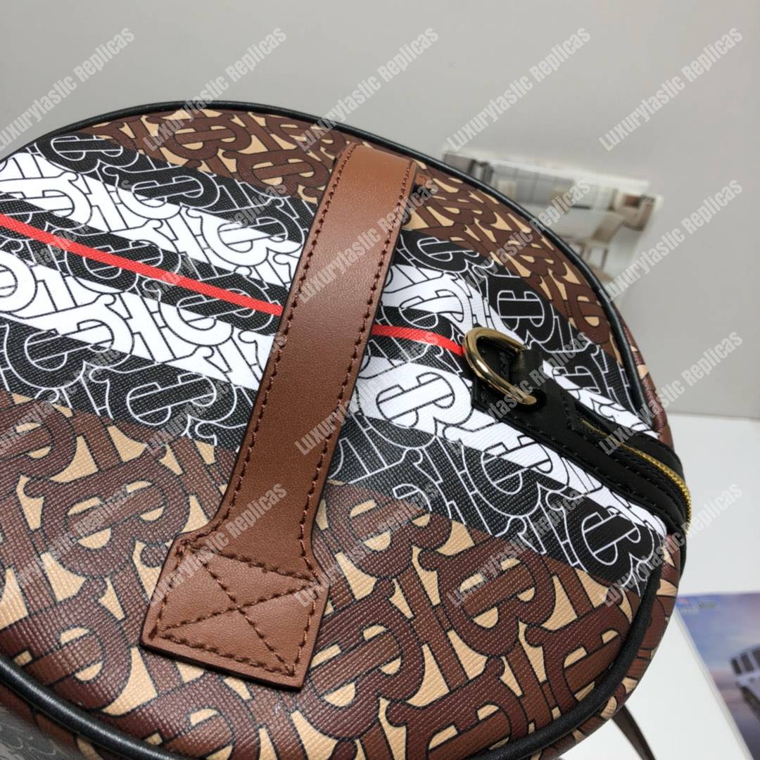 B**rry medium monogram stripe e-canvas barrel bag bridle brown