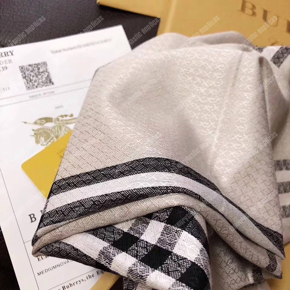 B**rry check cashmere scarf black white grey