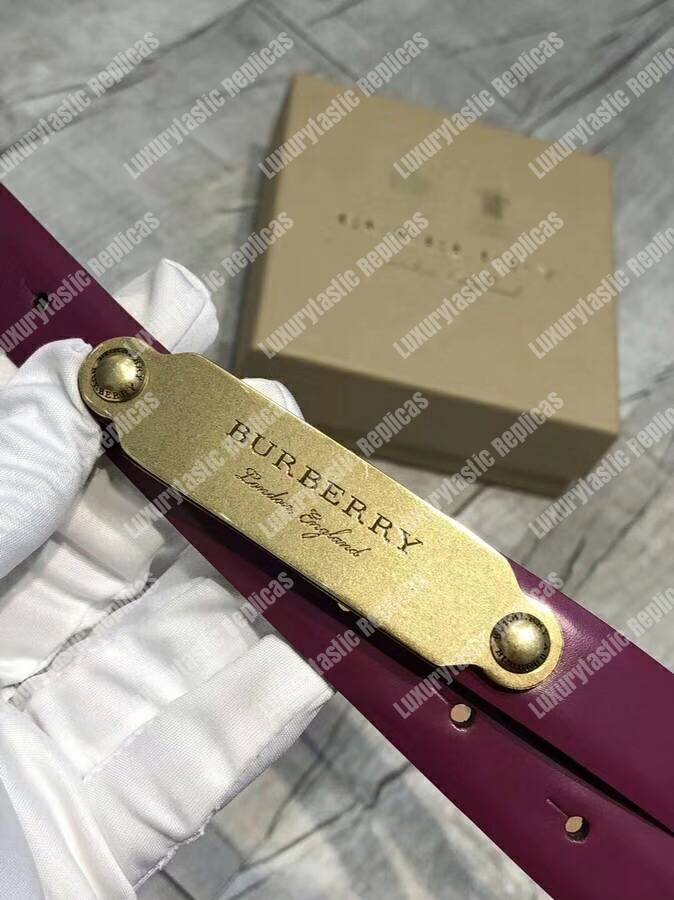 B**rry brass plaque buckle embossed bridle leather belt purple