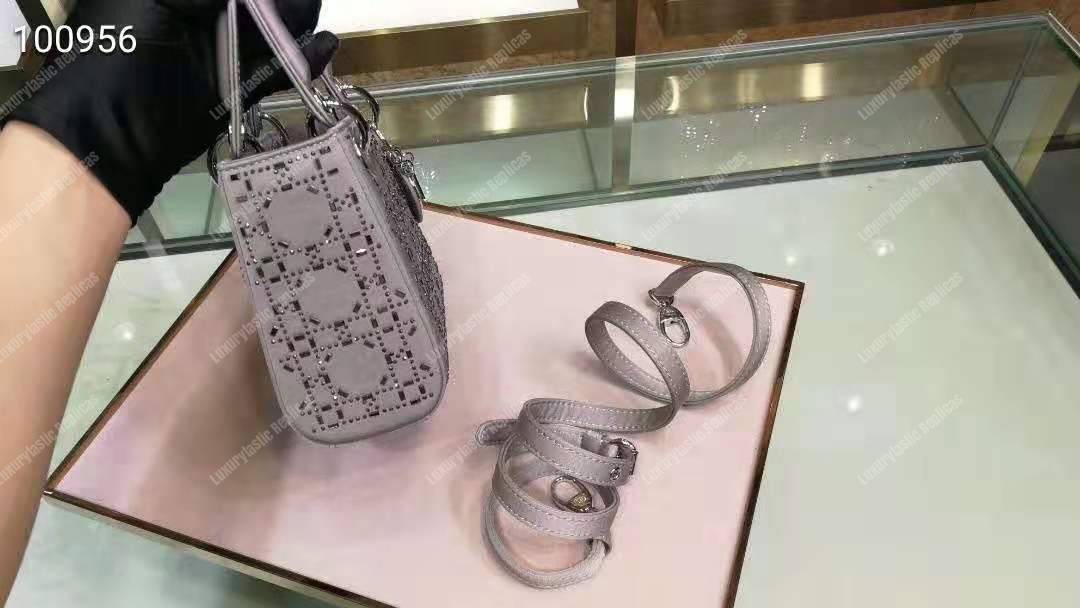 mini lady D*or satin bag gray