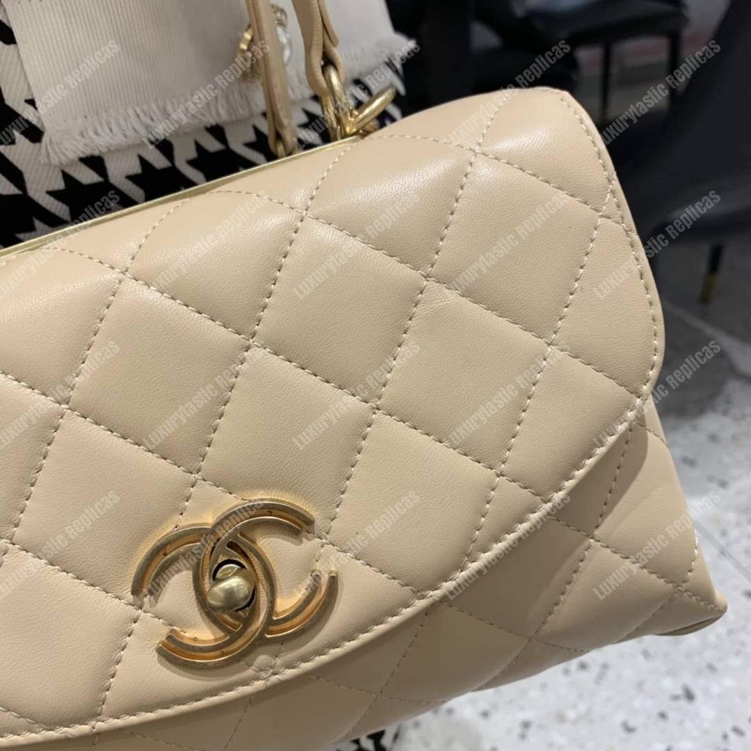 Ch*el flap bag with top handle lambskin beige