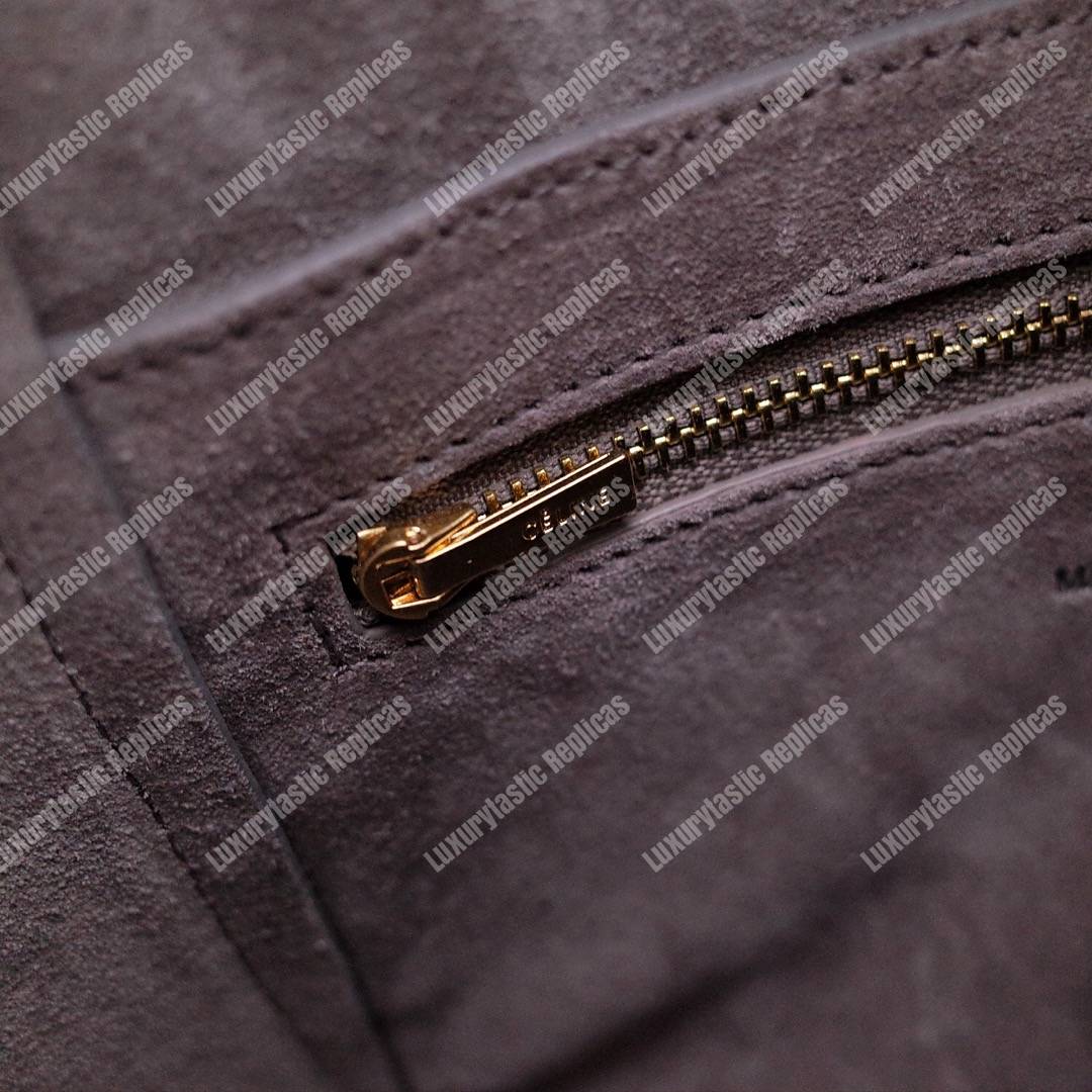 Ce**e sangle small bucket bag in soft grained calfskin grey