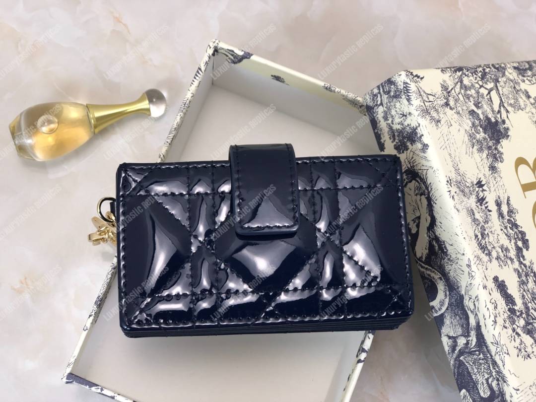 lady D*or calfskin card holder indigo blue